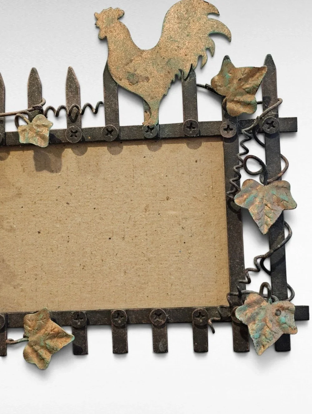Rustic Metal Picture Frame Rooster and Ivy Leaves